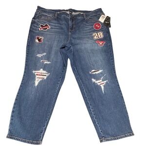 Disney Torrid Jeans Womens 22 Mickey Patch Hi-Rise Boyfriend Distressed Blue Den
